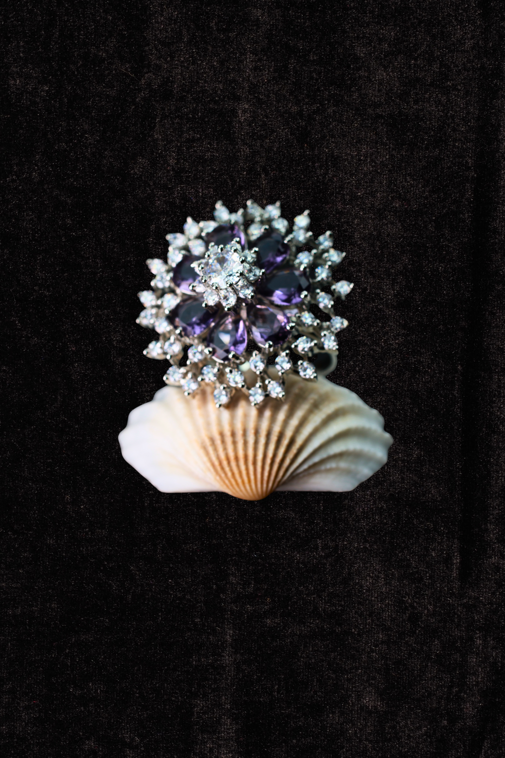 Purple Crystal Flower Cocktail Ring