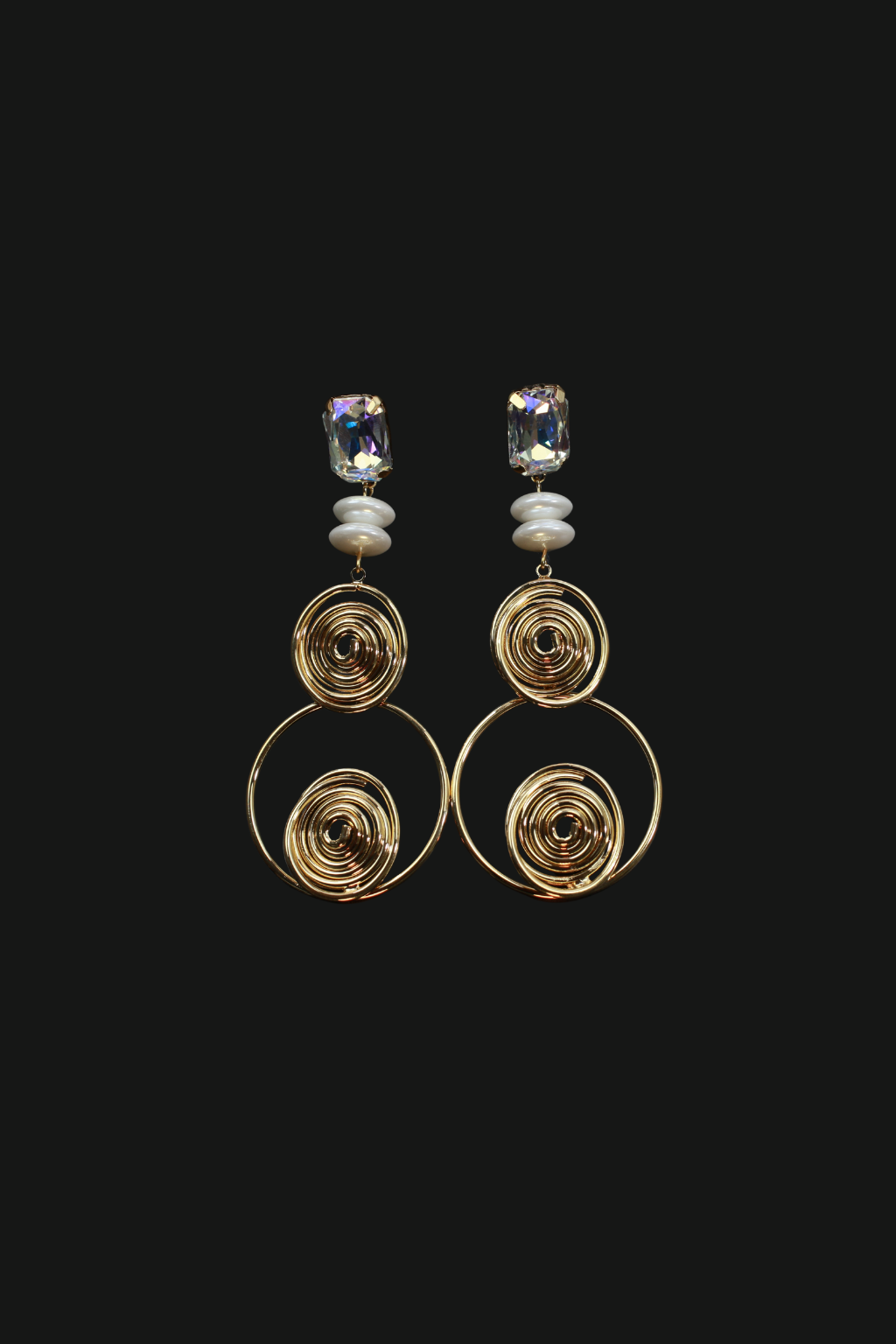 Crystal & Gold Spiral Statement Earrings – Luxe Anti-Tarnish Party Wear