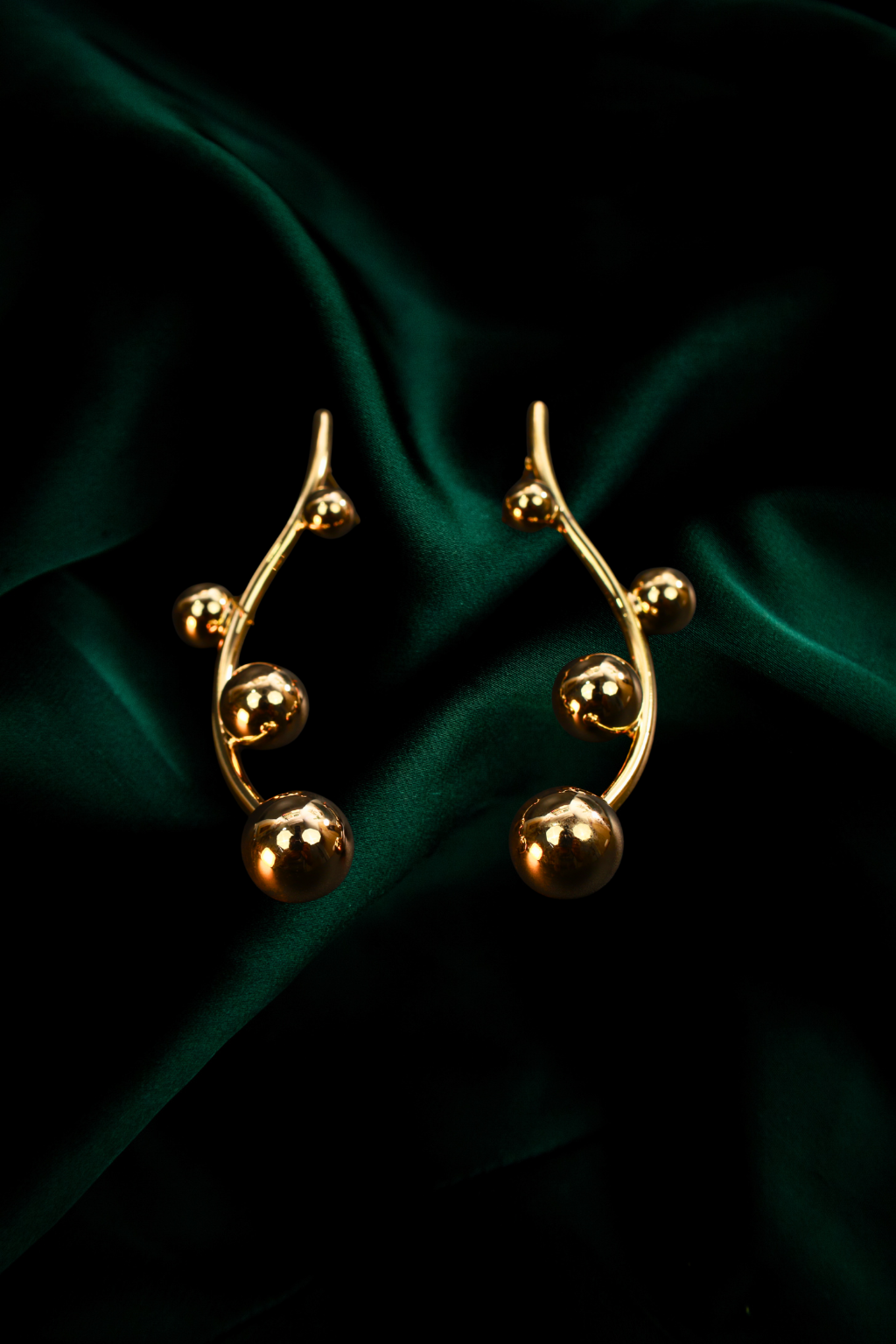 Elegant Curved Gold Ball Drop Earrings – Anti-Tarnish Statement Jewelry