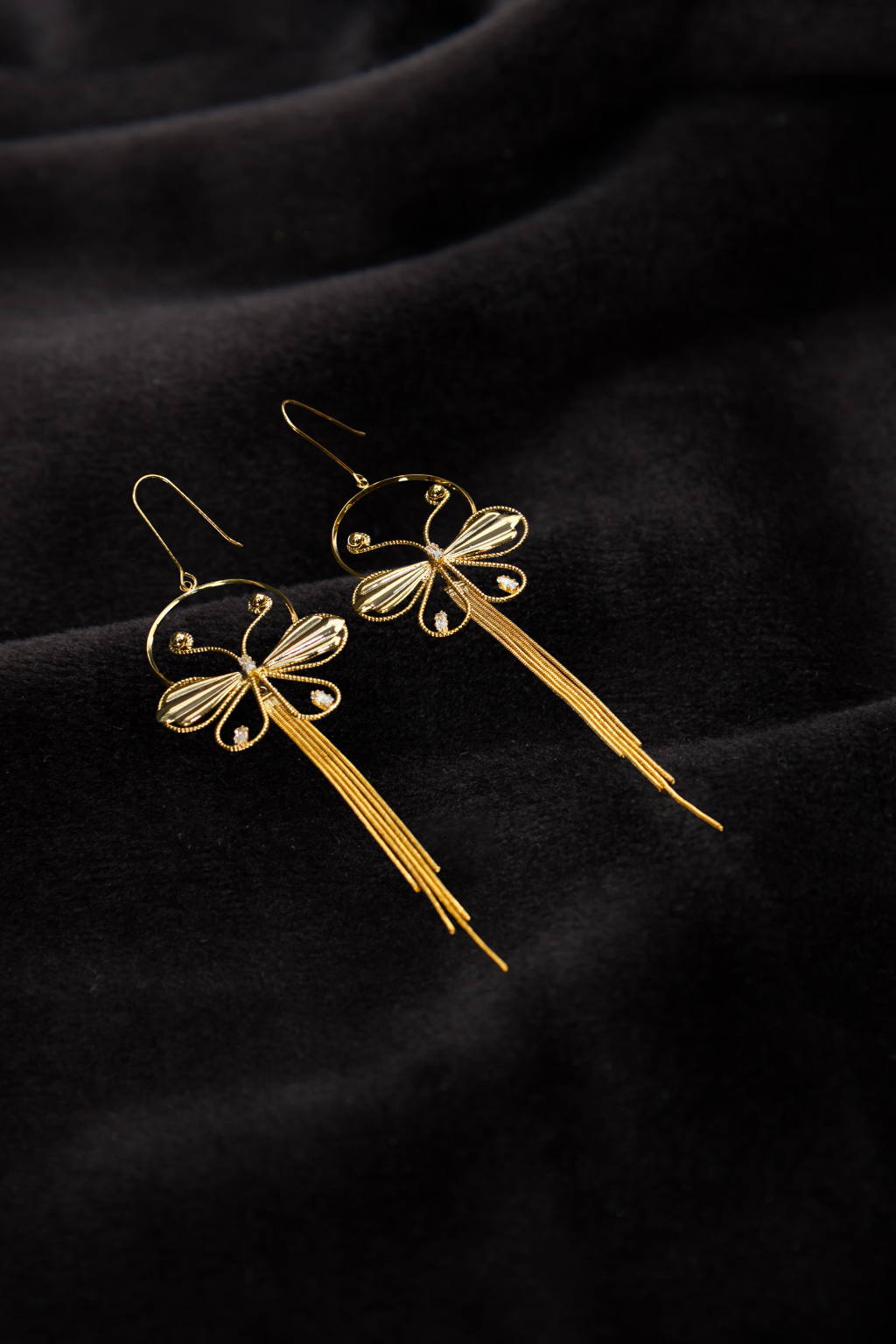 Wire Butterfly Tassel Earrings – Artistic Gold Anti-Tarnish