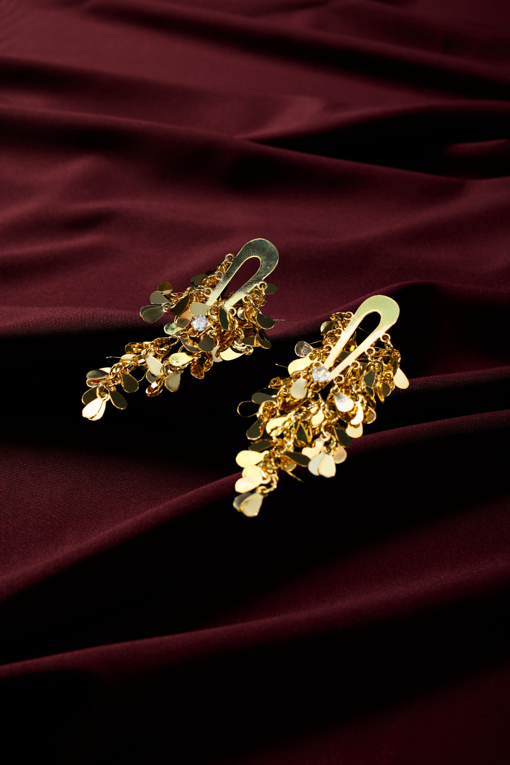 Gold Cluster Drop Earrings with Textured Discs