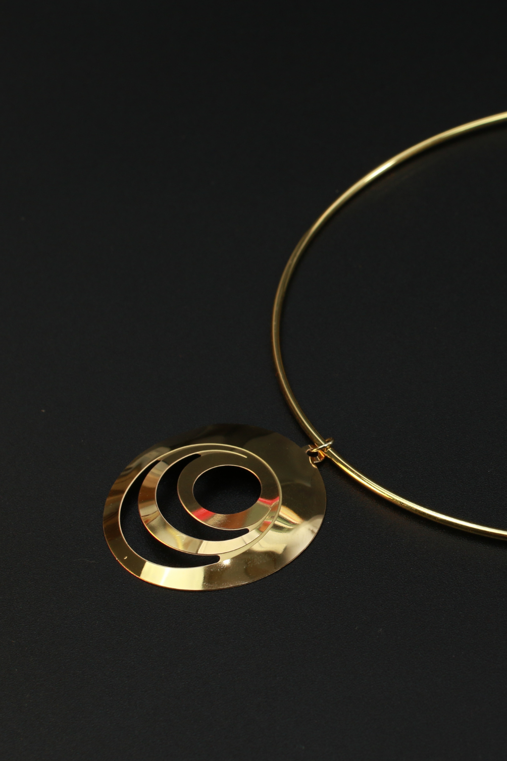 Golden Layered Geometric Disc Necklace