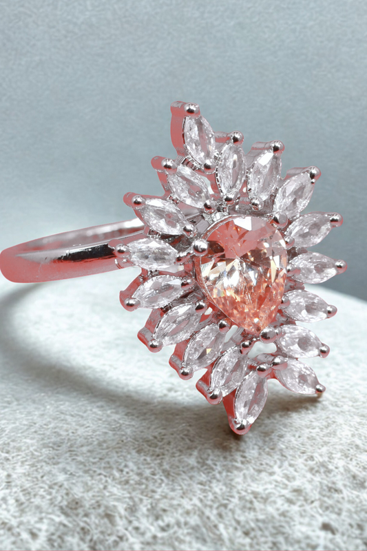 Peach Drop Halo Ring with White Marquise Crystals