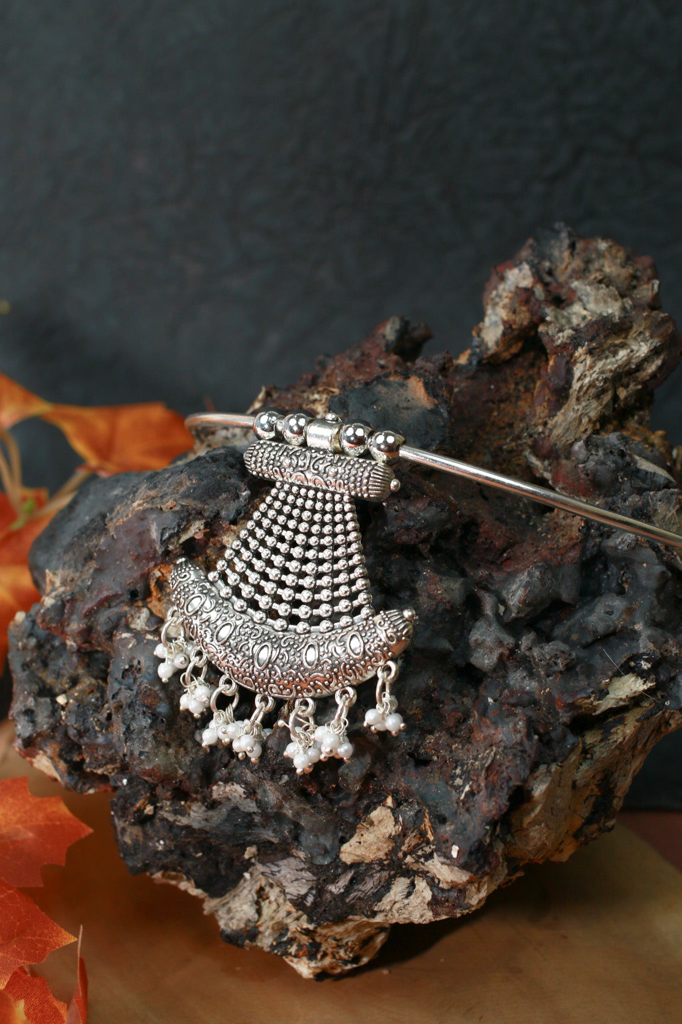 Oxidised German Silver Hansli Necklace with Flared Pendant