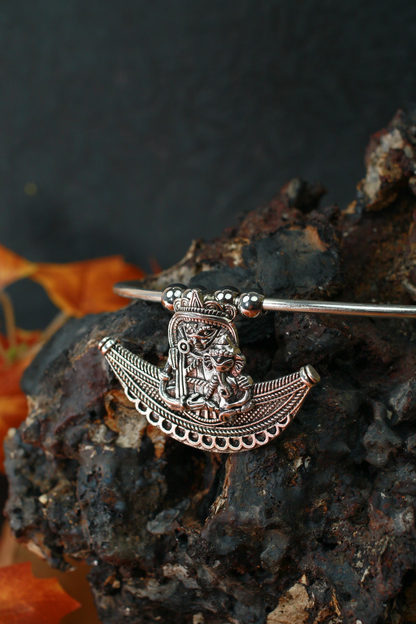 Oxidised German Silver Hansli Necklace with Goddess Motif Pendant