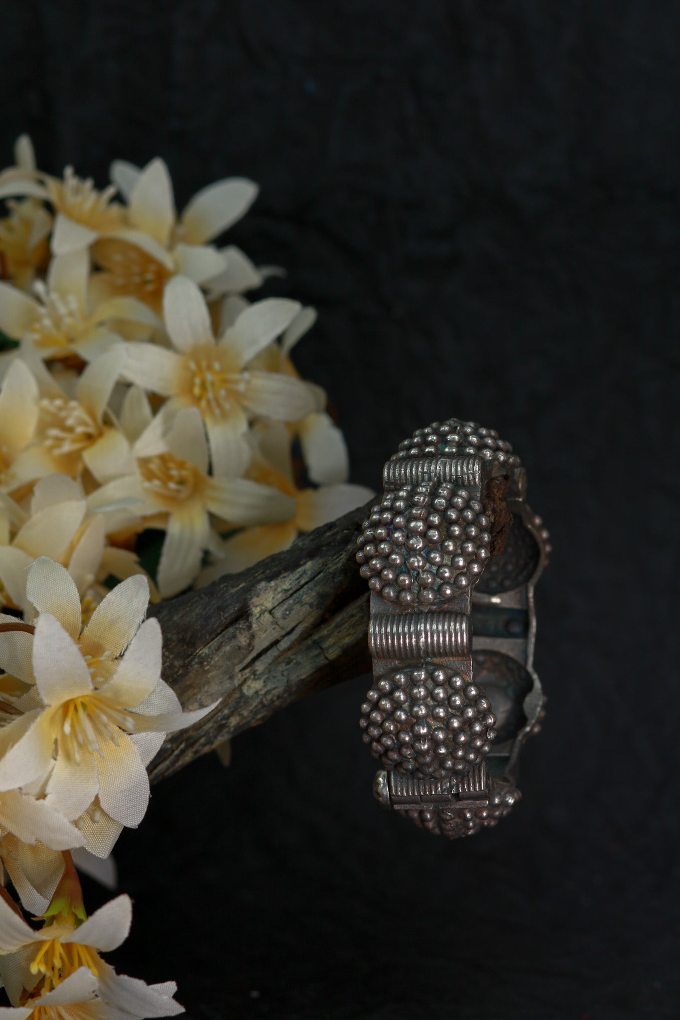 Oxidised Antique Design Brass Base Openable Temple-Style Beaded Domes Kada Bracelet for Women