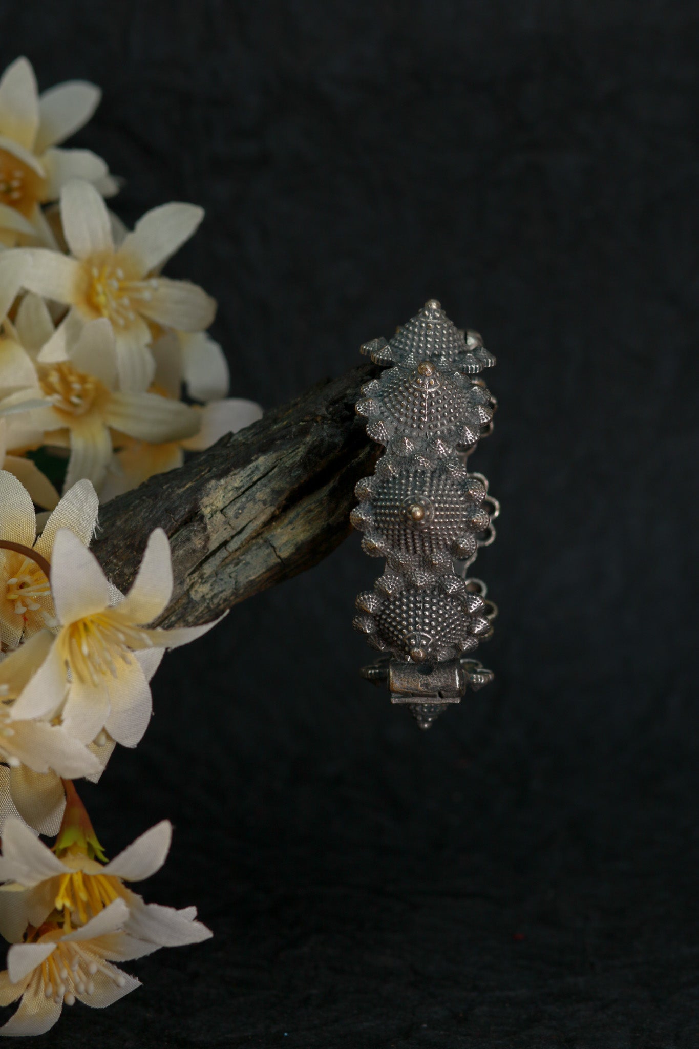 Oxidised Antique Design Brass Base Openable Tribal Spike / Cone-Stud Kada Bracelet for Women