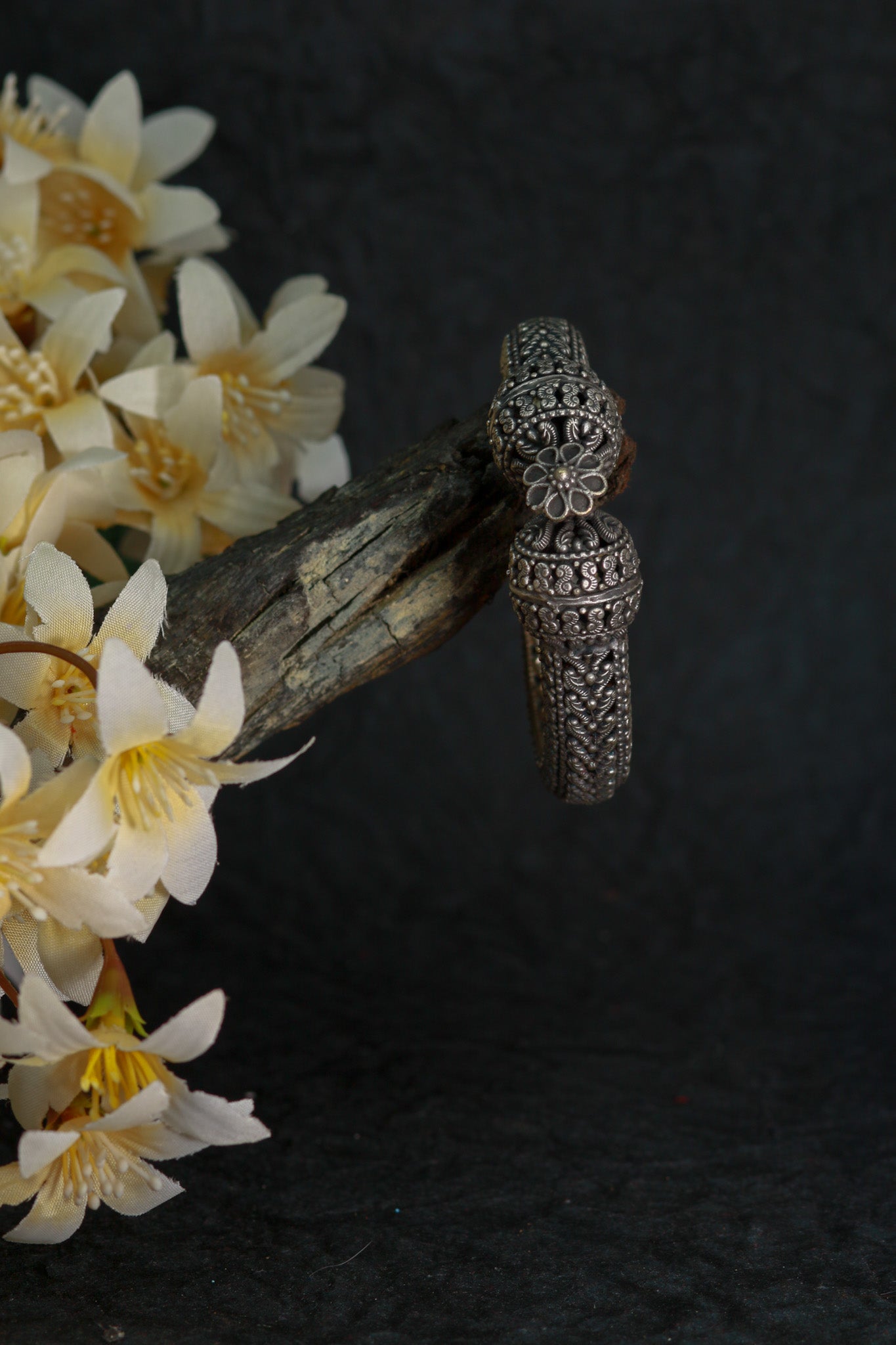Oxidised Antique Design Brass Base Free Size Openable Heavy Antique Dome Bangle for Women