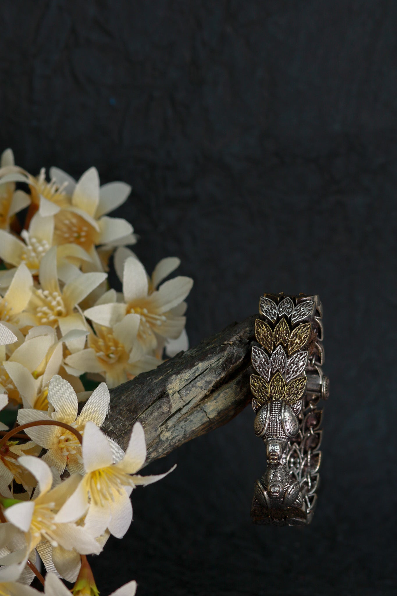 Oxidised Antique Design Brass Base Free Size Openable Peacock Motif Bracelet for Women