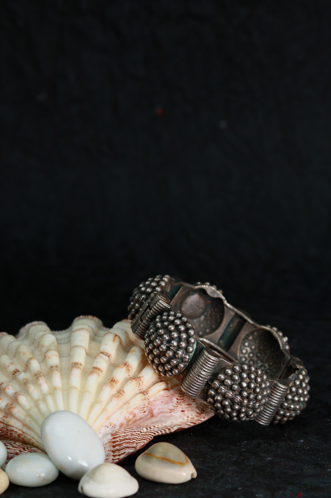 Oxidised Antique Design Brass Base Openable Temple-Style Beaded Domes Kada Bracelet for Women