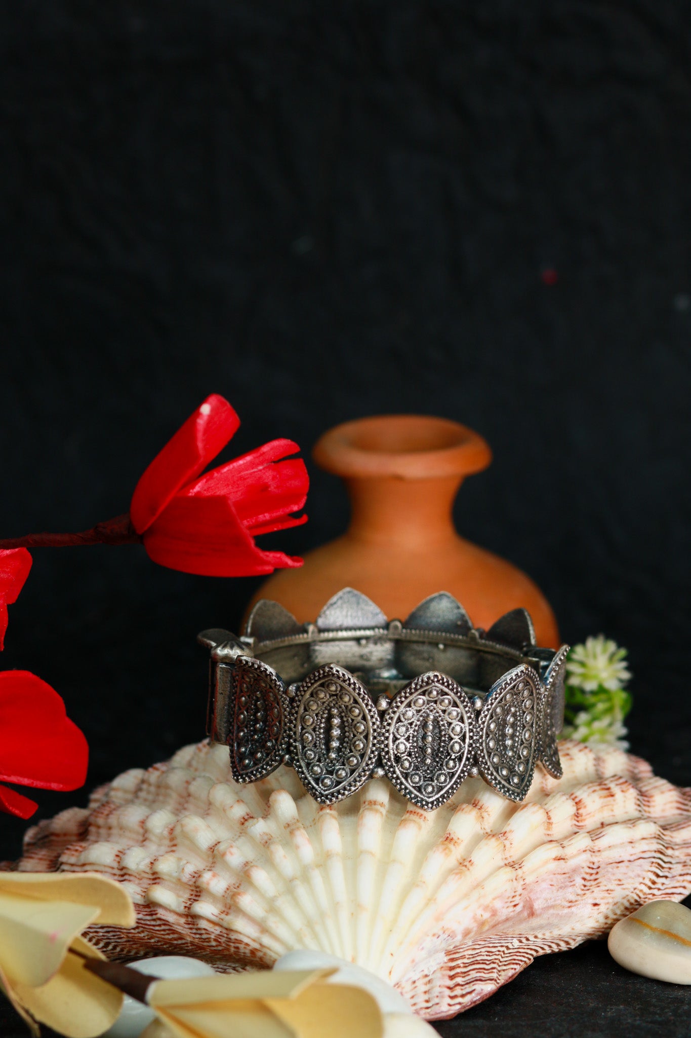 Oxidised Antique Design Brass Base Openable Paisley Panel Links Kada Bracelet for Women