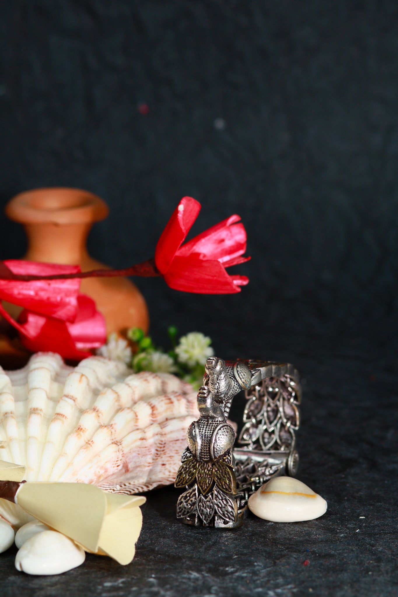 Oxidised Antique Design Brass Base Free Size Openable Peacock Motif Bracelet for Women