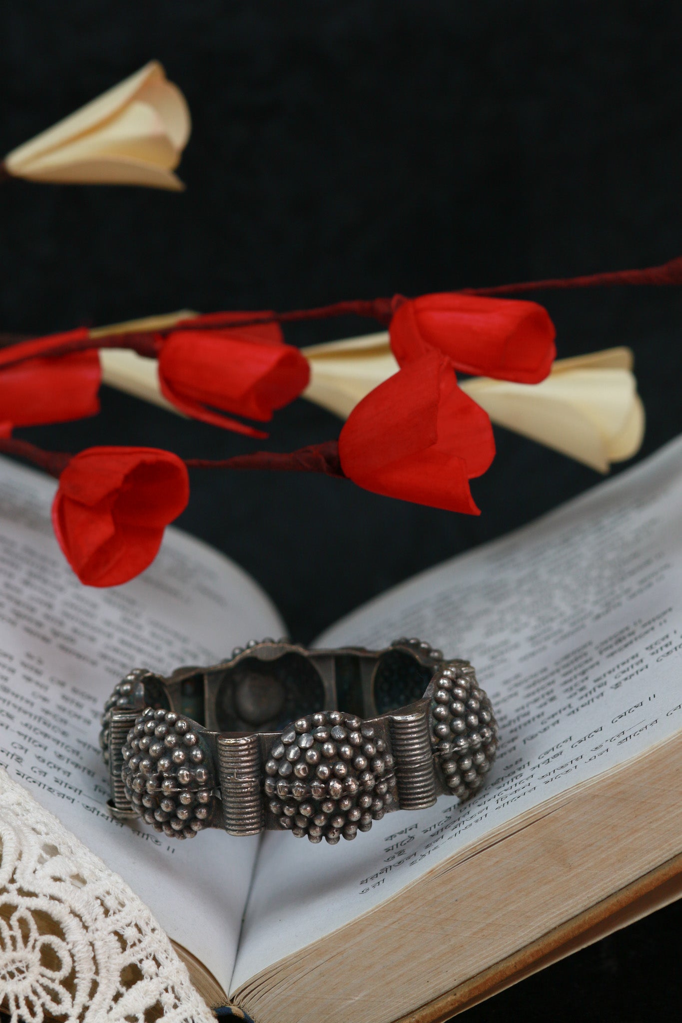 Oxidised Antique Design Brass Base Openable Temple-Style Beaded Domes Kada Bracelet for Women