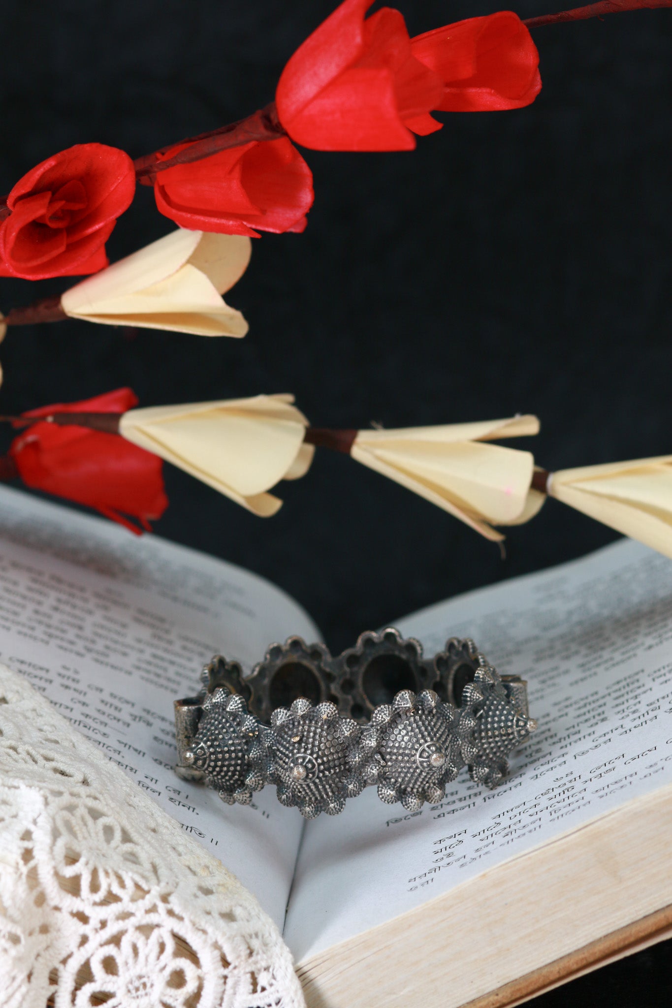 Oxidised Antique Design Brass Base Openable Tribal Spike / Cone-Stud Kada Bracelet for Women