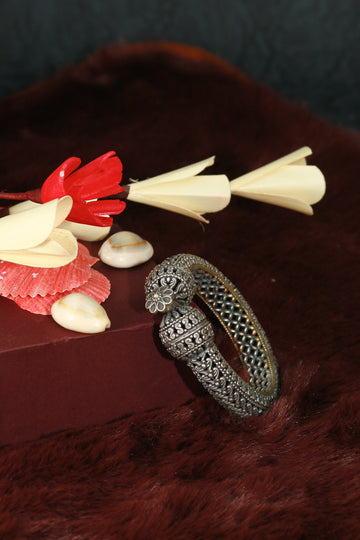 Oxidised Antique Design Brass Base Free Size Openable Heavy Antique Dome Bangle for Women