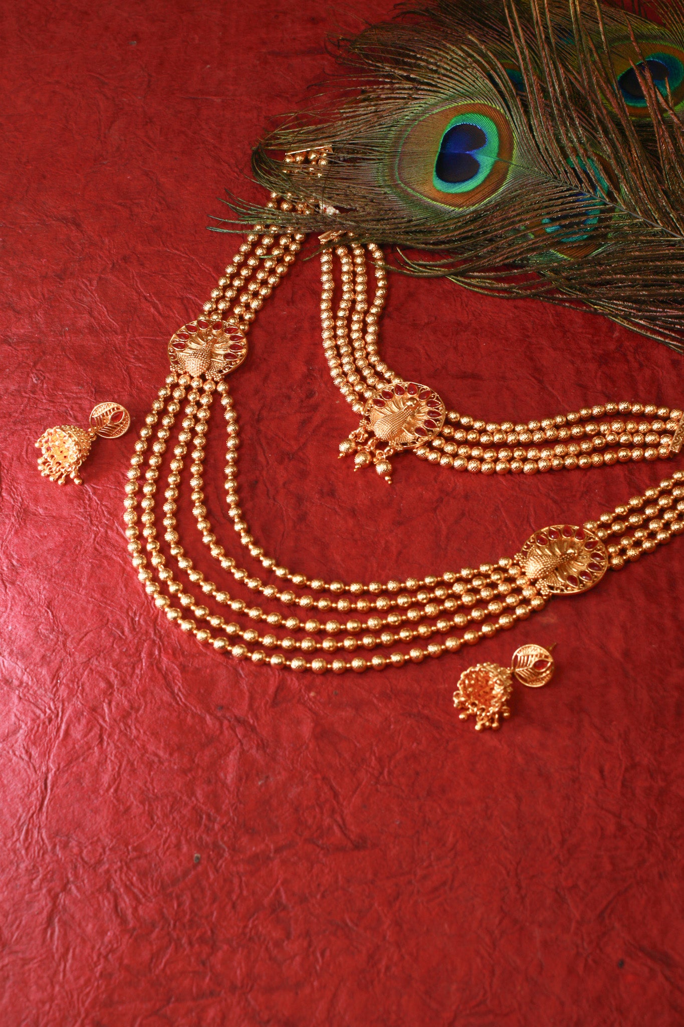 Antique Peacock Medallion Temple Haar Necklace Set