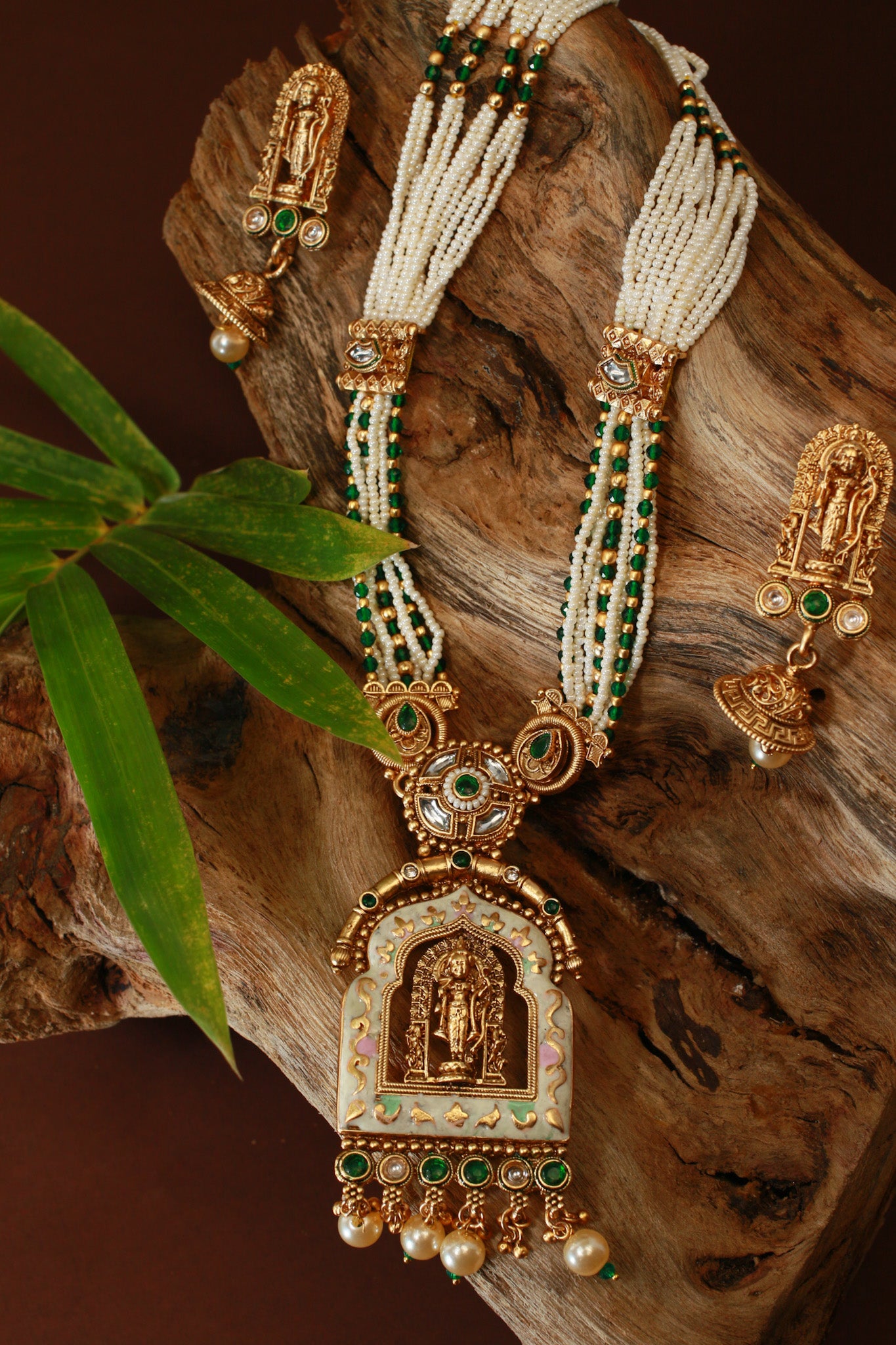 Multi-Strand Pearl Mala with Meenakari Balaji Temple Pendant