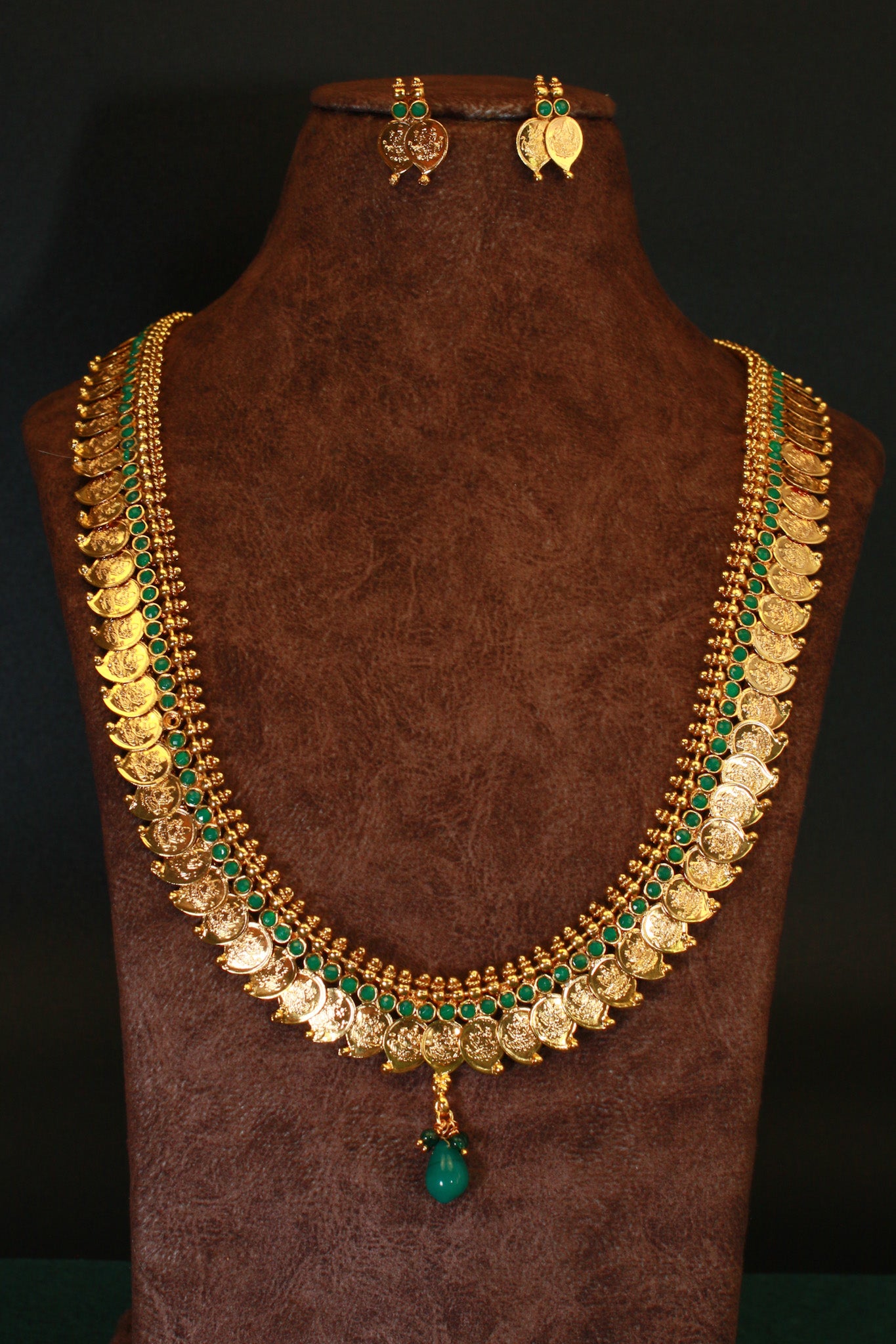 Antique Coin Haram Necklace with Green Accents