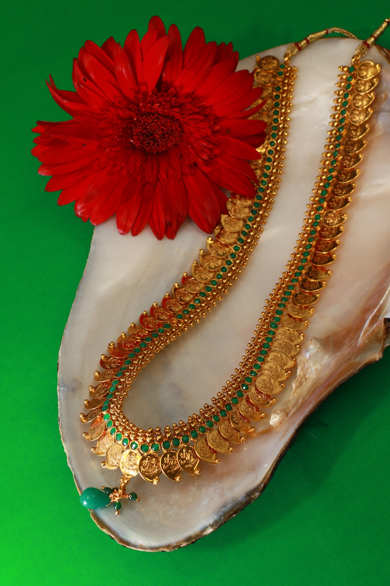 Antique Coin Haram Necklace with Green Accents