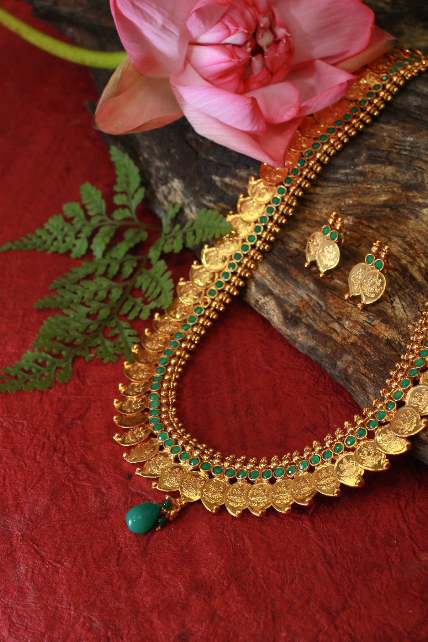 Antique Coin Haram Necklace with Green Accents