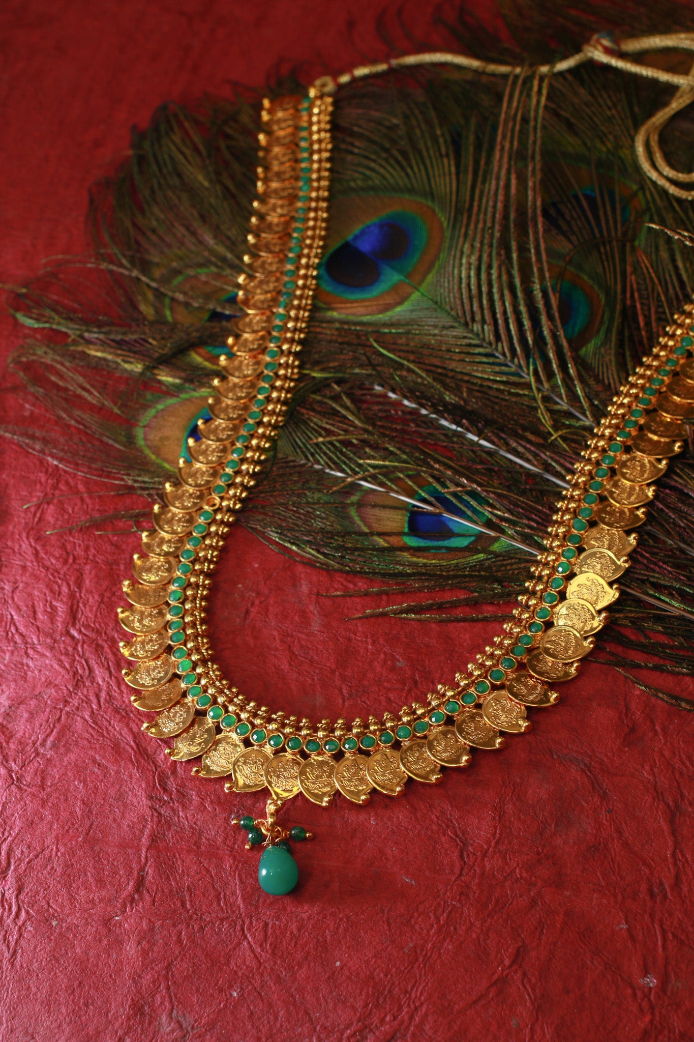 Antique Coin Haram Necklace with Green Accents