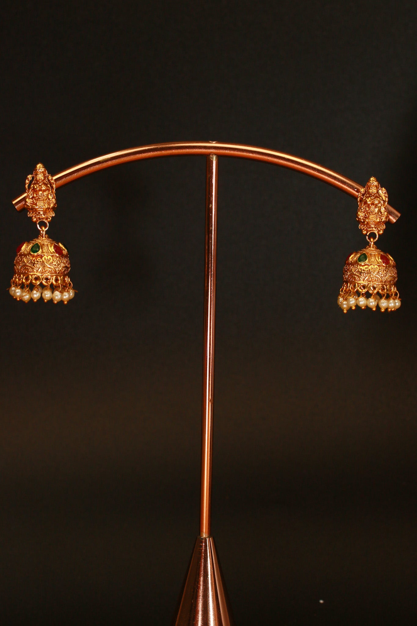 Antique Gold-Plated Lakshmi Temple Necklace Set with Pearl Layers