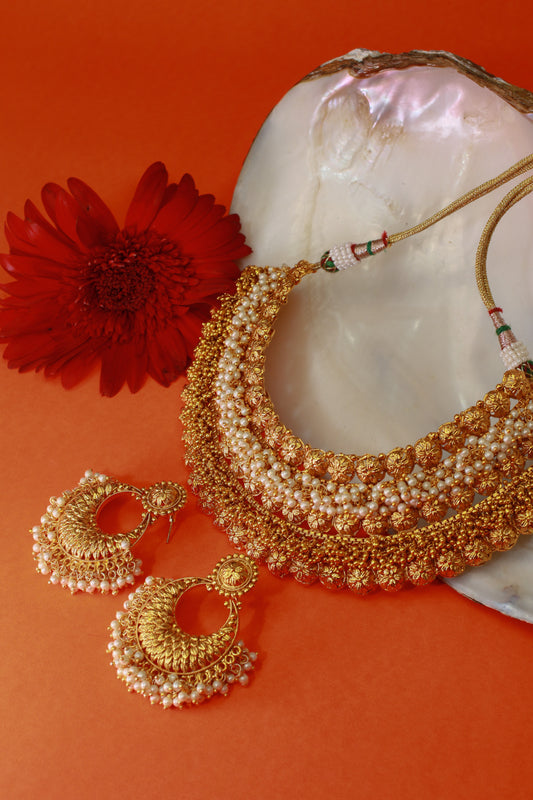 Antique Pearl Layered Temple Necklace