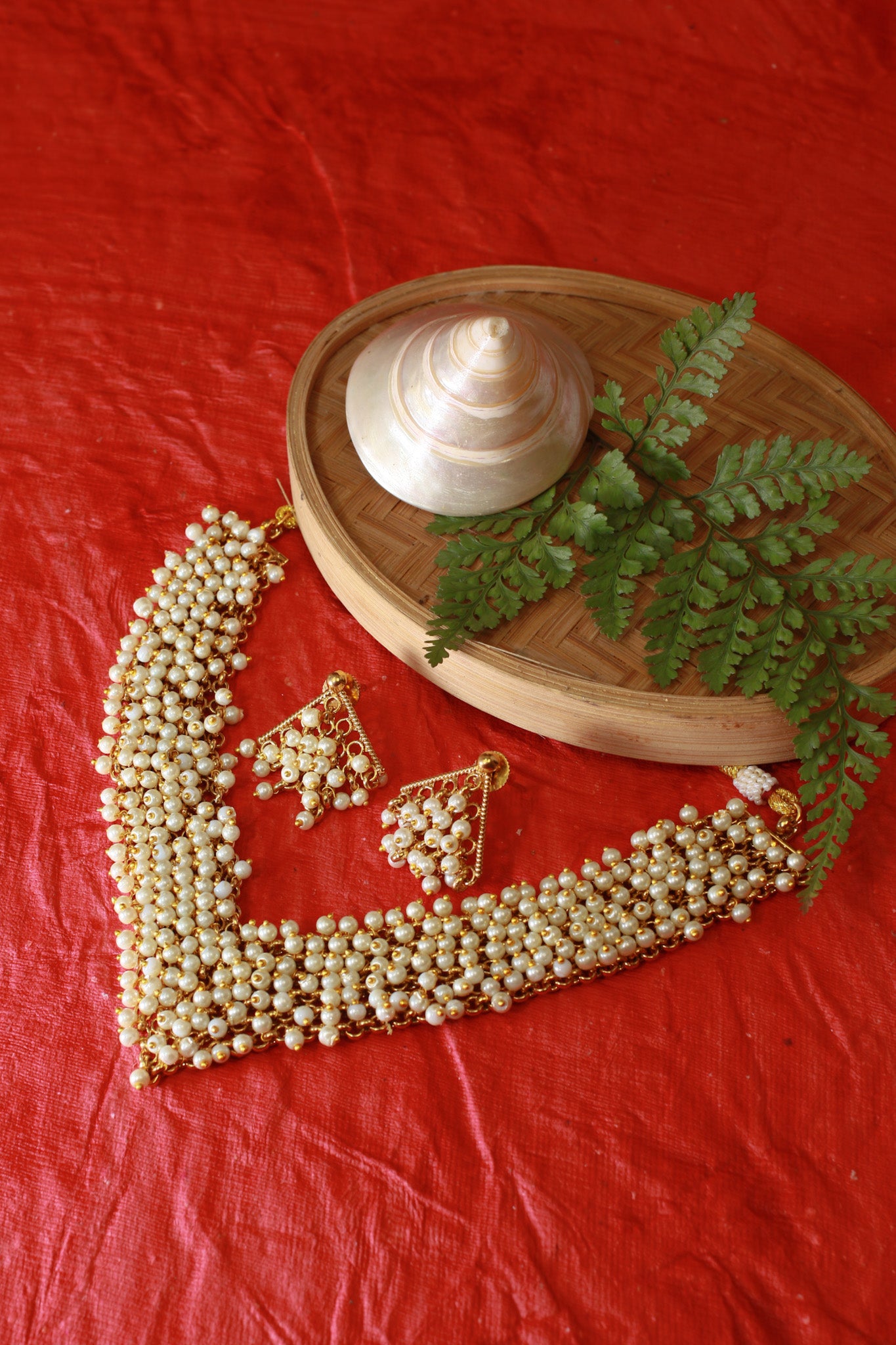 Classic Pearl Cluster Necklace Set with Jhumka Earrings