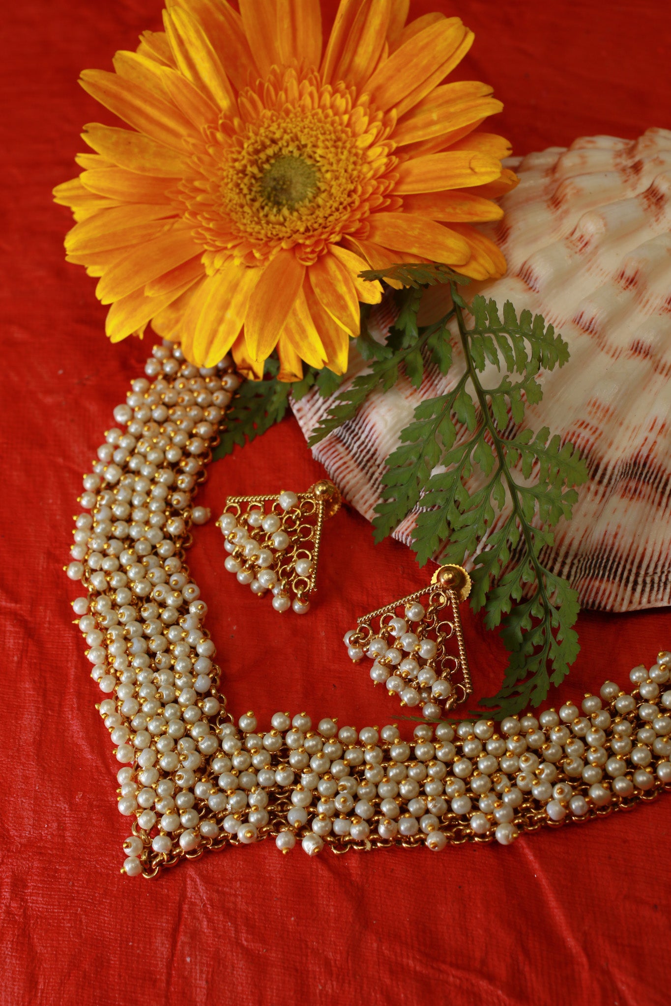 Classic Pearl Cluster Necklace Set with Jhumka Earrings