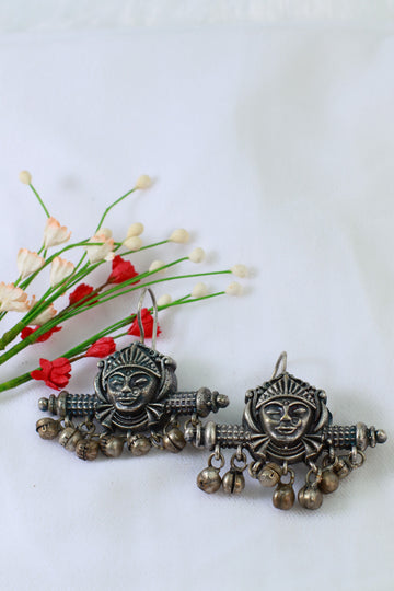Oxidised German Silver Tribal Face Earrings