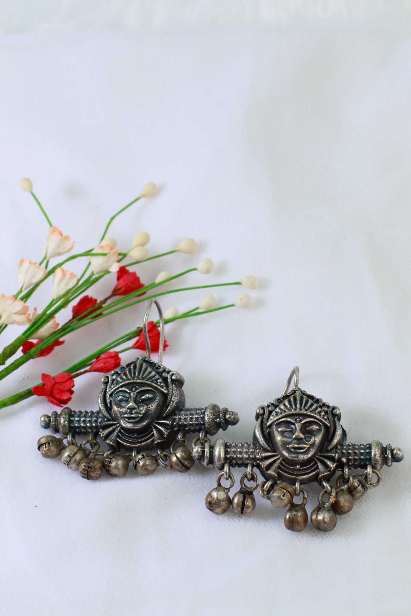 Oxidised German Silver Tribal Face Earrings