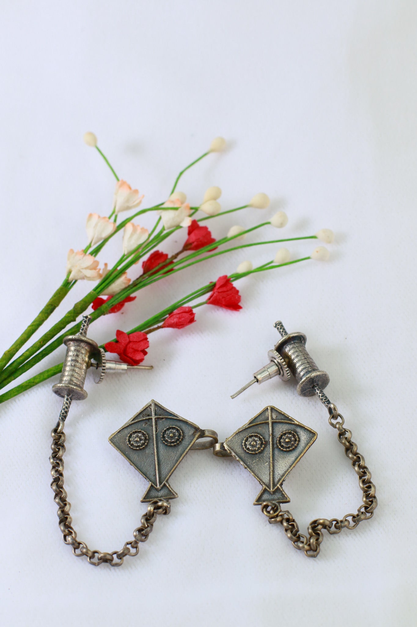Oxidised German Silver Chain Hanging Earrings