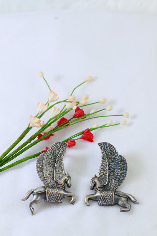 Oxidised German Silver Pegasus Winged Horse Earrings
