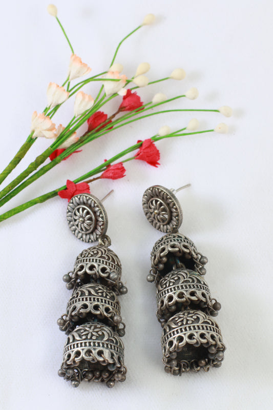 Oxidised German Silver Dome Jhumka Earrings