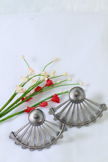 Oxidised German Silver Geometric Fan Earrings
