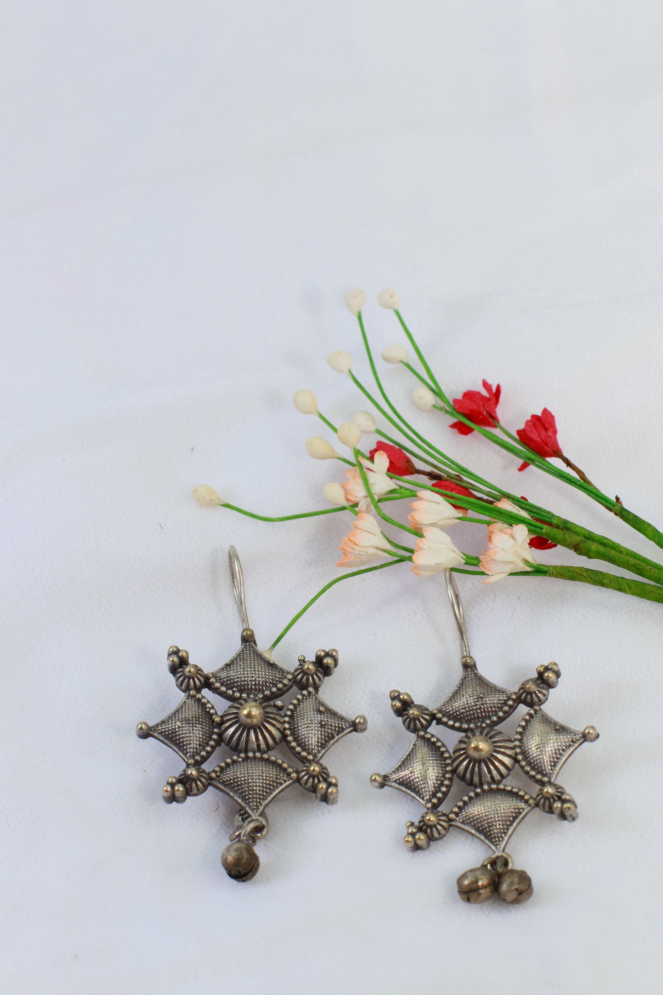Oxidised German Silver Six-Point Tribal Drop Earrings