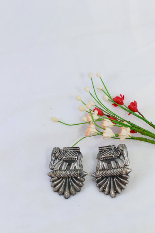 Oxidised German Silver Elephant Statement Stud Earrings