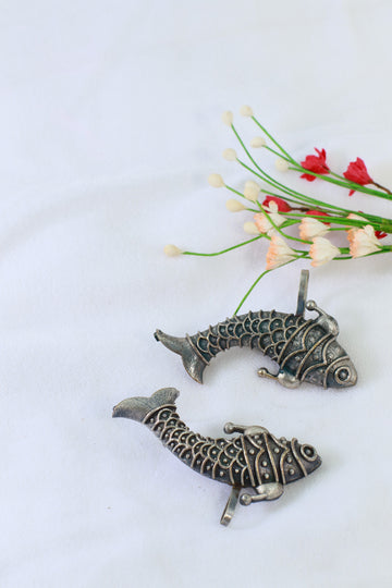 Oxidised German Silver Fish Earrings – Large Statement Dangler