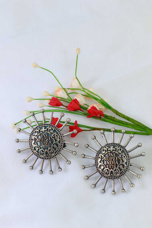Oxidised Vintage Coin German Silver Earrings