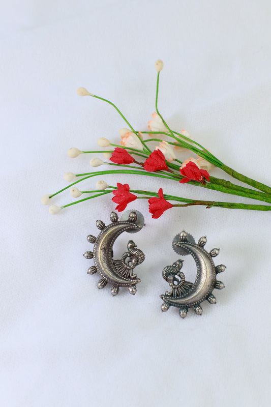 Oxidised German Silver Peacock Hoop Earrings