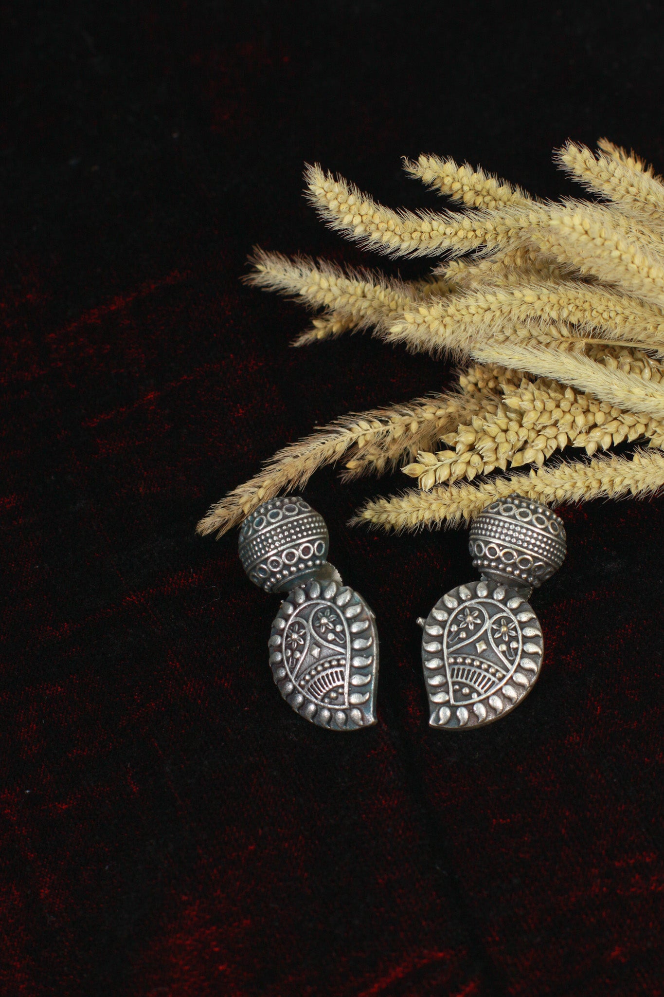 Oxidised German Silver Dome & Oval Stud Earrings
