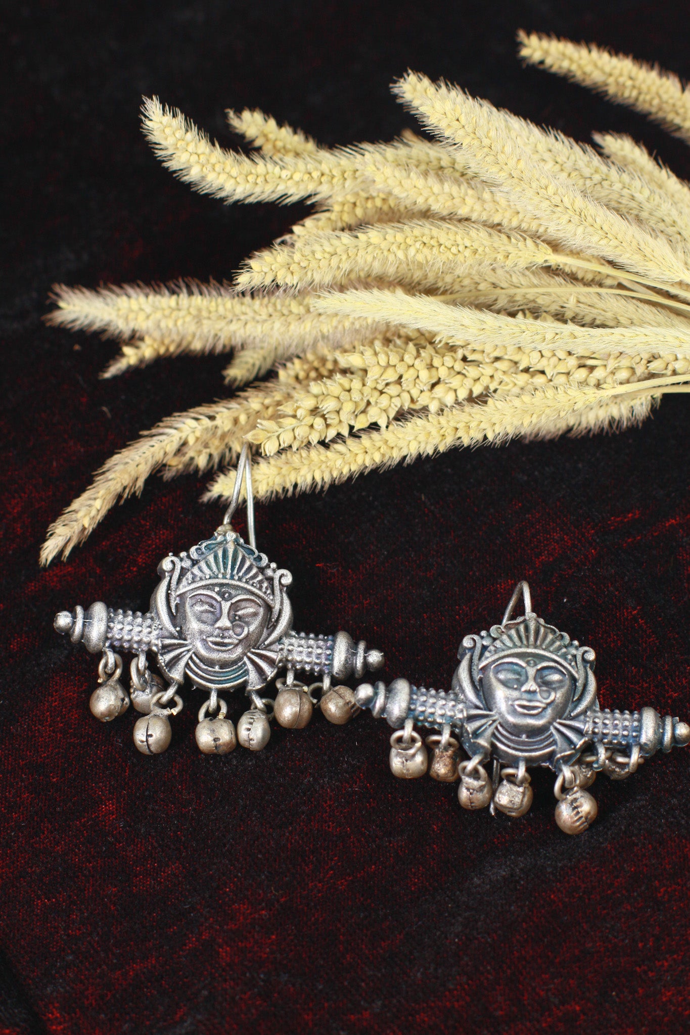 Oxidised German Silver Tribal Face Earrings