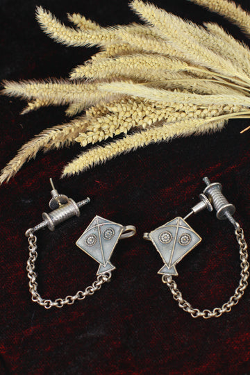 Oxidised German Silver Chain Hanging Earrings