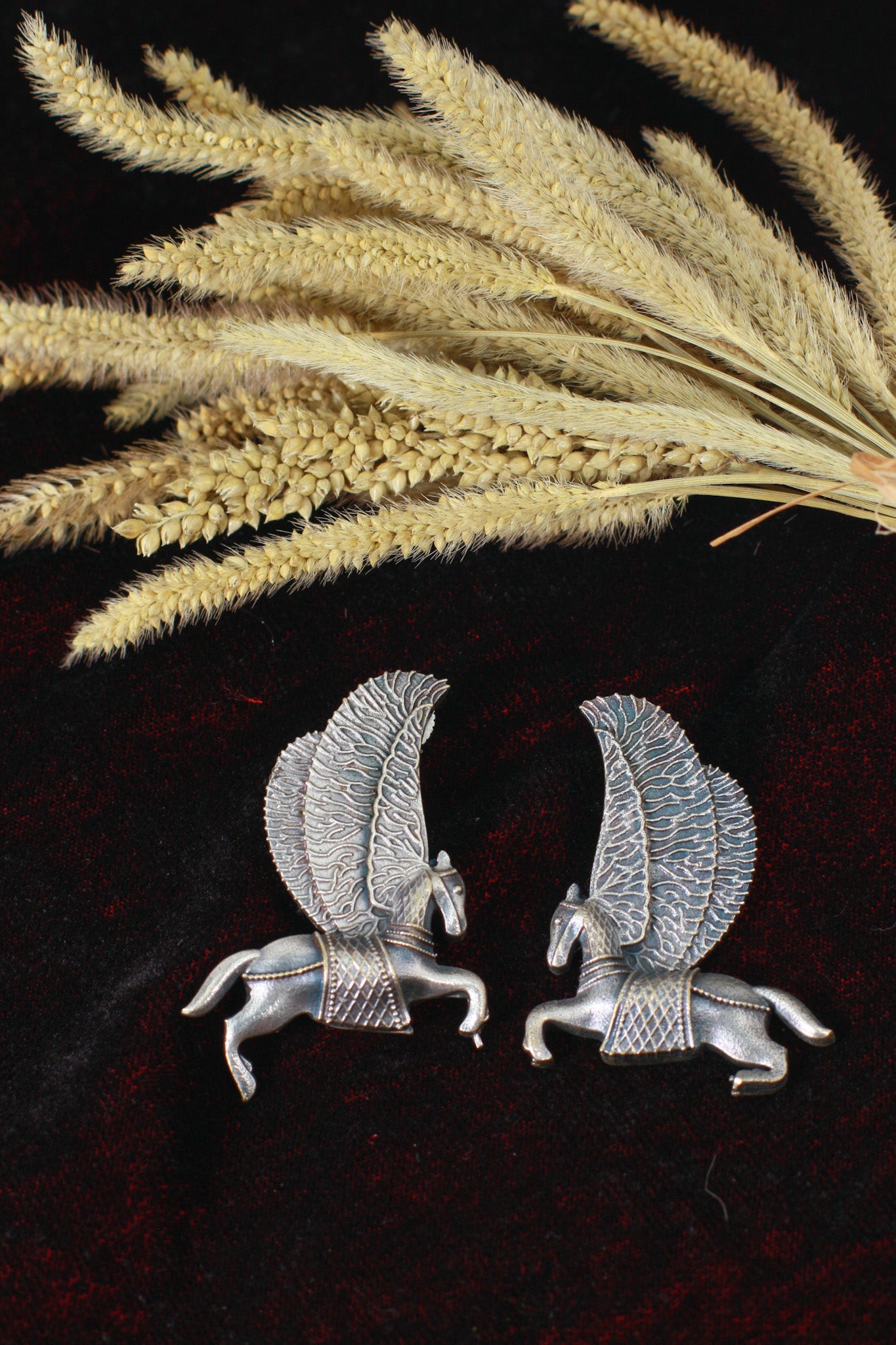 Oxidised German Silver Pegasus Winged Horse Earrings