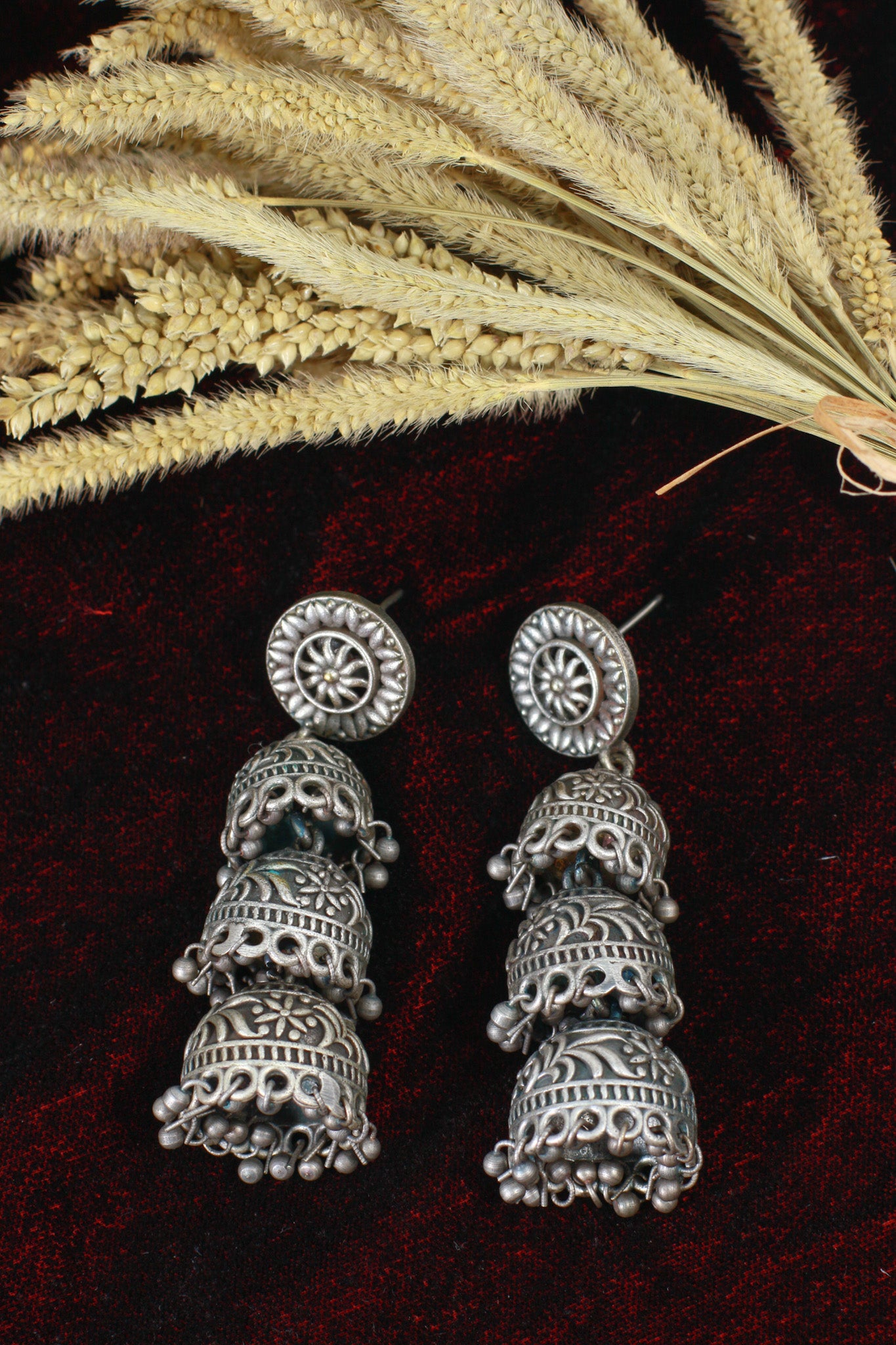 Oxidised German Silver Dome Jhumka Earrings