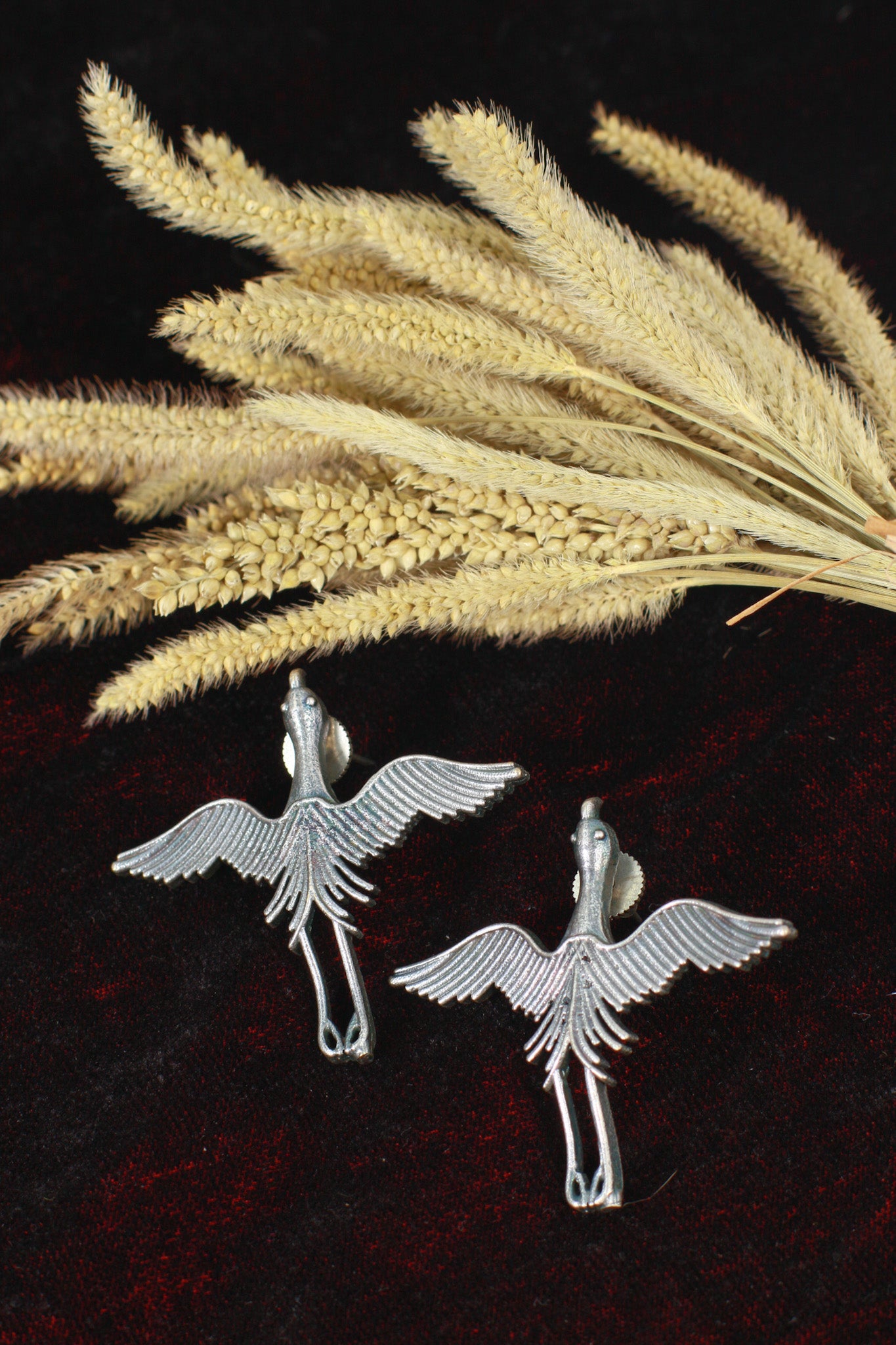 Oxidised Bird Design German Silver Long Drop Earrings