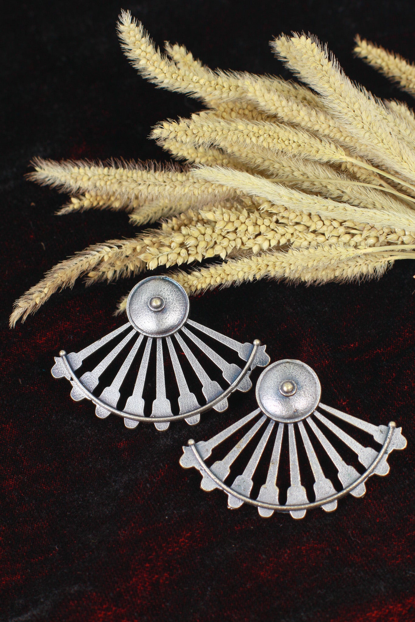 Oxidised German Silver Geometric Fan Earrings