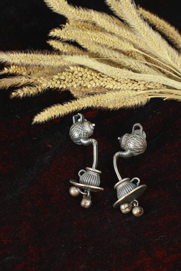 Oxidised German Silver Teapot & Pot Design Earrings
