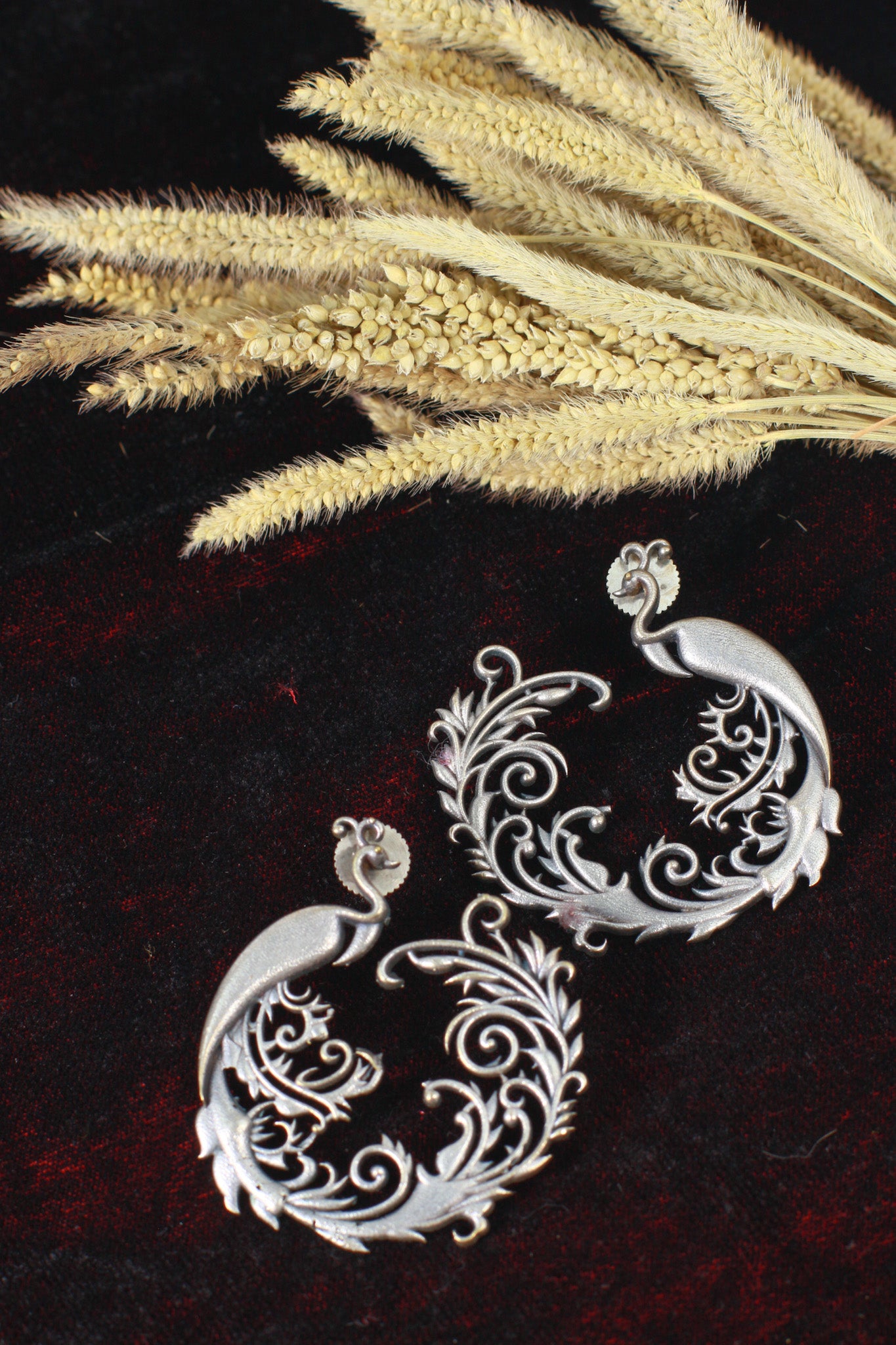 Oxidised German Silver Peacock Openwork Hoop Earrings