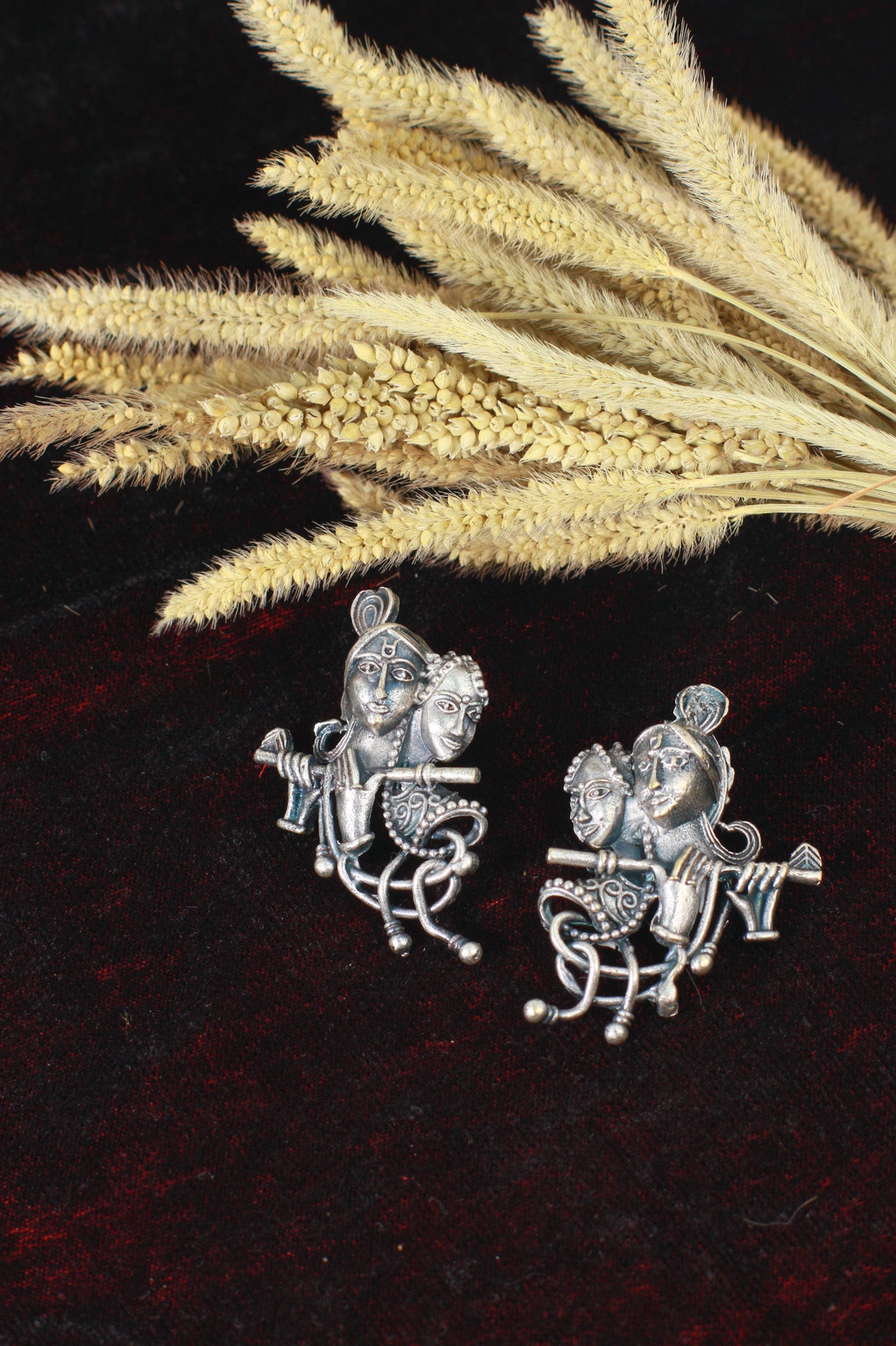 Oxidised German Silver Radha Krishna Stud Earrings